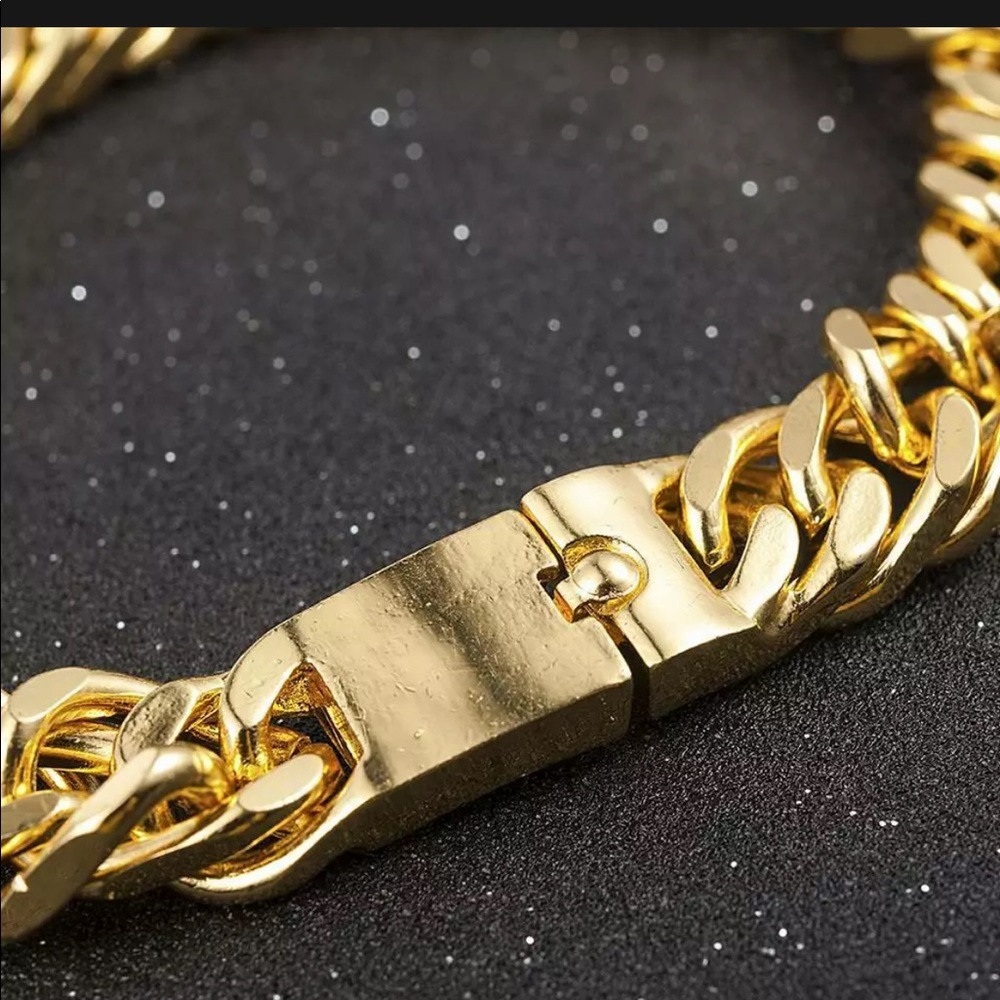NEW STAINLESS 18K GOLD LINK CHAIN CURB BRACELET - Picture 9 of 10